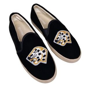 Soludos Black Velvet Slip-On Sneakers Leopard Head Patch Womens 5